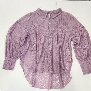 Lavender Lace Button-Front Women's Blouse